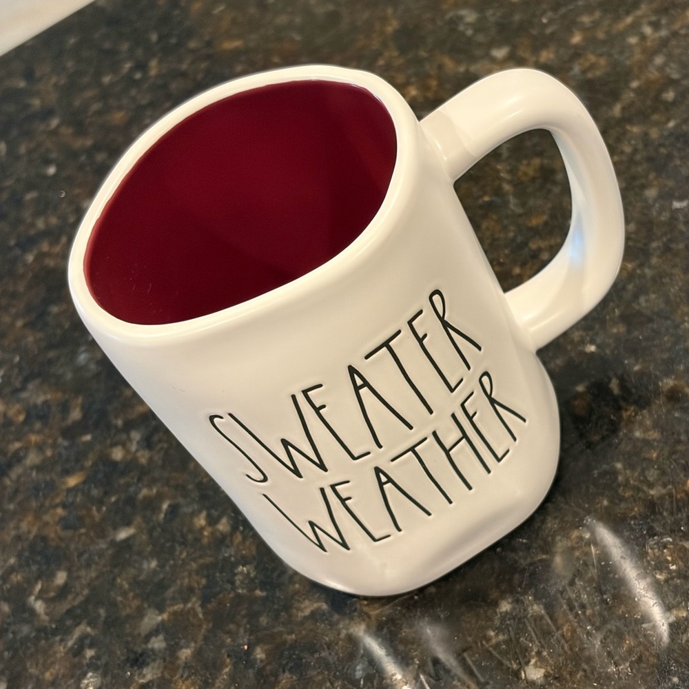 Rae Dunn SWEATER WEATHER White Burgundy Mug